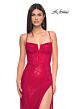 La Femme 32210 High Slit Lace-Up Back Glitter Dress