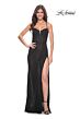 La Femme 32210 High Slit Lace-Up Back Glitter Dress