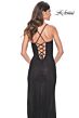 La Femme 32210 High Slit Lace-Up Back Glitter Dress