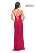 La Femme 32210 High Slit Lace-Up Back Glitter Dress