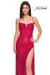 La Femme 32210 High Slit Lace-Up Back Glitter Dress