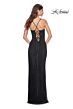 La Femme 32218 Side Slit Floral Corset Lace-Up Dress
