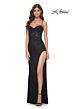 La Femme 32218 Side Slit Floral Corset Lace-Up Dress