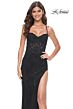 La Femme 32218 Side Slit Floral Corset Lace-Up Dress
