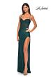 La Femme 32218 Side Slit Floral Corset Lace-Up Dress
