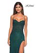 La Femme 32218 Side Slit Floral Corset Lace-Up Dress