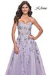 La Femme 32221 Floral Embroidery High Slit Corset Dress