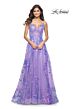 La Femme 32223 Leaf Appliques High Slit Corset Dress