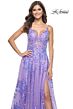 La Femme 32223 Leaf Appliques High Slit Corset Dress