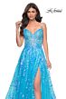 La Femme 32223 Leaf Appliques High Slit Corset Dress