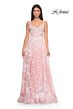 La Femme 32223 Leaf Appliques High Slit Corset Dress