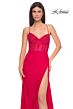 La Femme 32230 Glitter Corset Slit Skirt Lace-Up Dress