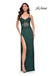 La Femme 32232 Lace Corset High Slit Glitter Dress