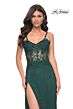 La Femme 32232 Lace Corset High Slit Glitter Dress