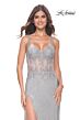 La Femme 32232 Lace Corset High Slit Glitter Dress