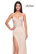La Femme 32236 Floral Corset High Slit Sparkly Dress