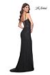 La Femme 32237 Lace-Up Back High Slit Corset Dress