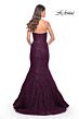 La Femme 32249 Beaded Lace Strapless Corset Dress