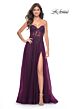 La Femme 32253 Floral Top High Slit Glitter Dress