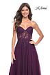 La Femme 32253 Floral Top High Slit Glitter Dress