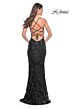 La Femme 32255 Lace-Up Back Print Sequin Dress