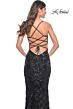 La Femme 32255 Lace-Up Back Print Sequin Dress