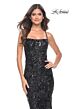 La Femme 32255 Lace-Up Back Print Sequin Dress