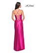La Femme 32262 High Slit Corset Top Neon Dress