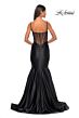 La Femme 32269 Illusion Back Notched Corset Satin Dress