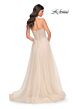 La Femme 32271 Lace Corset High Slit Glitter Dress