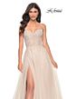 La Femme 32271 Lace Corset High Slit Glitter Dress