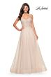 La Femme 32271 Lace Corset High Slit Glitter Dress