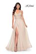 La Femme 32271 Lace Corset High Slit Glitter Dress