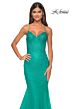 La Femme 32273 Lace-Up Back Hot Fix Trumpet Dress