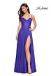 La Femme 32276 Lace Corset Slit Skirt A-line Dress
