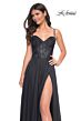 La Femme 32276 Lace Corset Slit Skirt A-line Dress