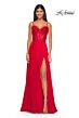 La Femme 32276 Lace Corset Slit Skirt A-line Dress