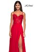 La Femme 32276 Lace Corset Slit Skirt A-line Dress