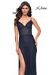 La Femme 32285 Side Slit Corset Top Glitter Dress