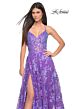 La Femme 32291 Floral Appliques High Slit Tie Back Dress
