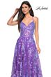 La Femme 32291 Floral Appliques High Slit Tie Back Dress