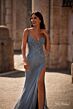 La Femme 32292 Floral Corset Spaghetti Straps Glitter Dress