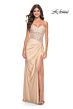 La Femme 32301 Ruched Skirt High Slit Corset Dress
