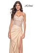 La Femme 32301 Ruched Skirt High Slit Corset Dress