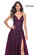 La Femme 32303 High Slit Lace-Up Back V-Neck Dress