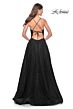 La Femme 32303 High Slit Lace-Up Back V-Neck Dress