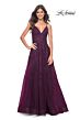 La Femme 32303 High Slit Lace-Up Back V-Neck Dress