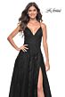 La Femme 32303 High Slit Lace-Up Back V-Neck Dress