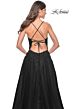 La Femme 32303 High Slit Lace-Up Back V-Neck Dress