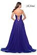 La Femme 32304 Ruched Top High Slit Lace-Up Dress
